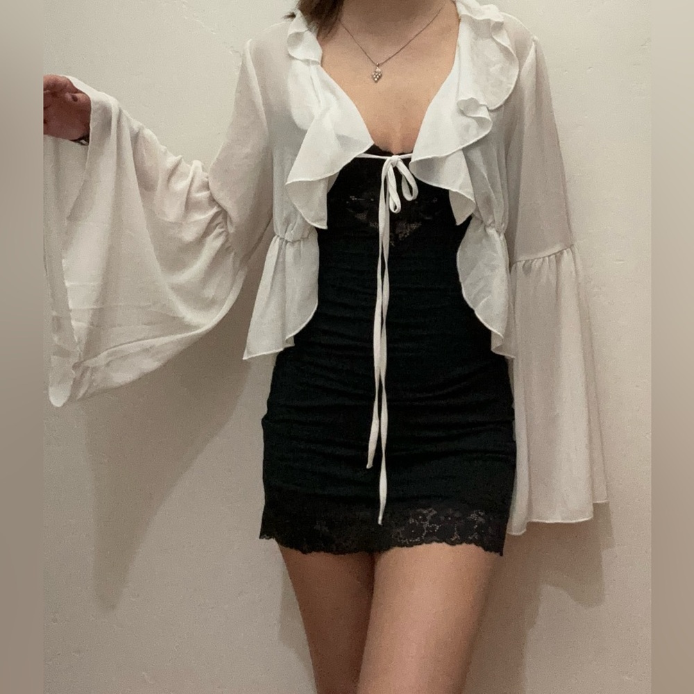 White mesh long sleeve cover up